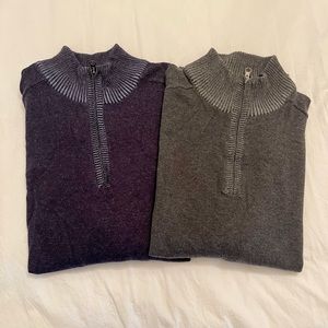 Lot of 2 Men’s Blue and Gray Quarter Zip Sweaters